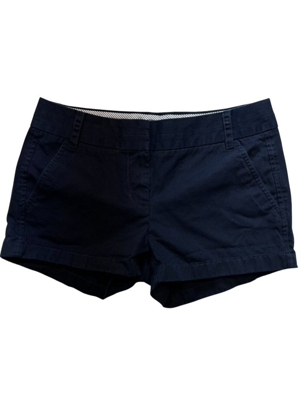 J.Crew Women's Cotton Chino Shorts Flat Front Size 2 Navy Blue Solid Pockets